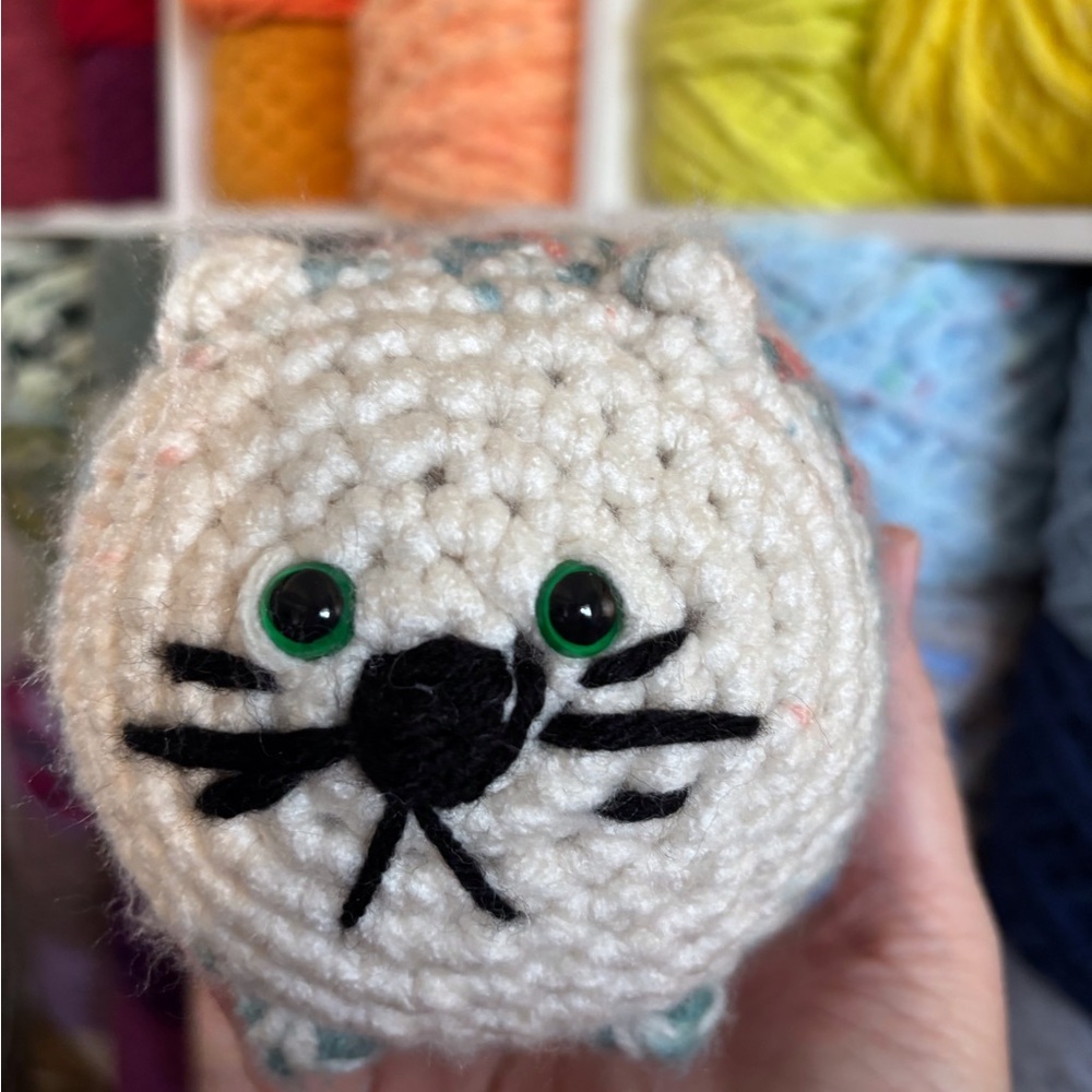 Handmade Cream and Multicolor crochet loaf cat plush